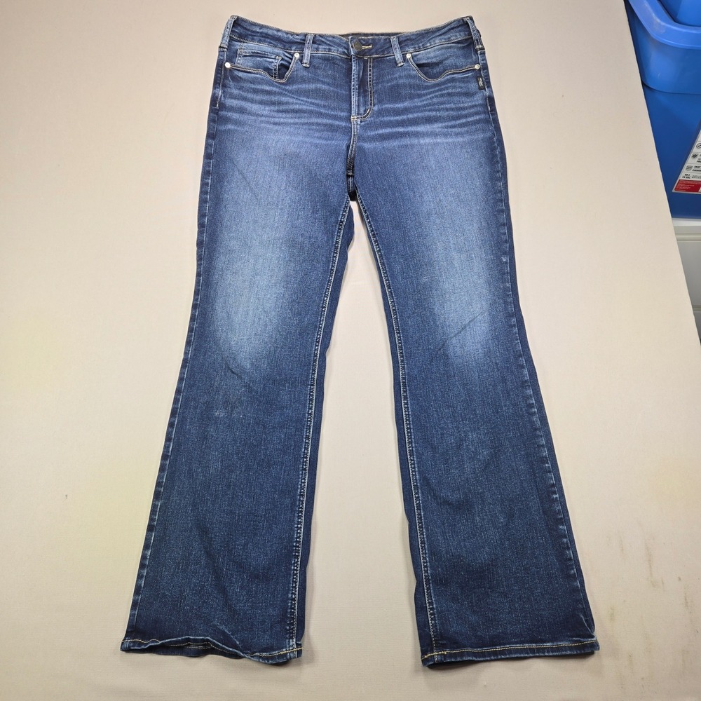 Silver Jeans Suki Bootcut Mid Wash Distressed Denim Blue Womens 16W x 33L